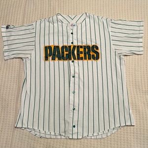 Vintage Green Bay Packers Majestic Brand Pinstripe Baseball Jersey